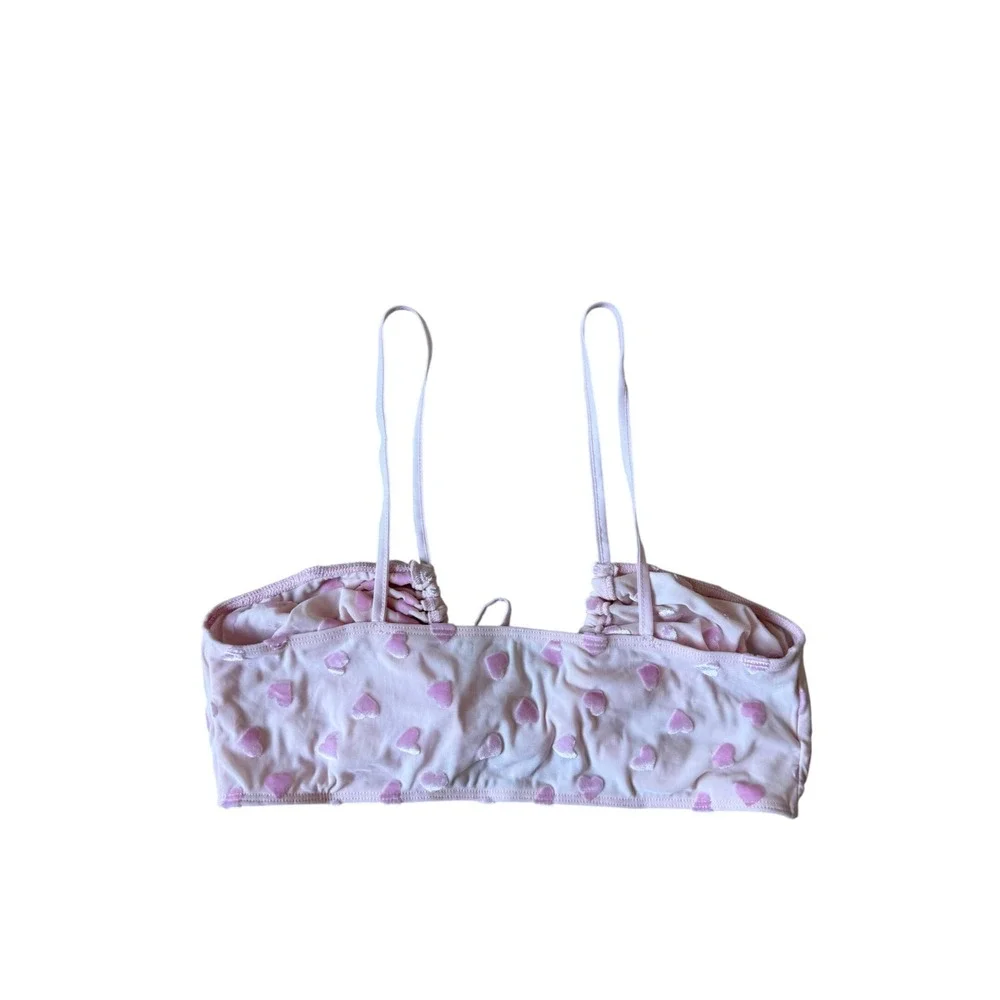 SKIMS Sheer Velvet Tie Front Bralette Baby Pink Heart NEW Large - Picture 4 of 6